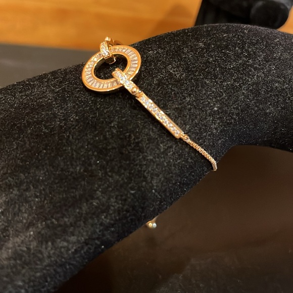 Rose Gold Plated Rhinestone Adjustable Bracelet - Picture 2 of 6